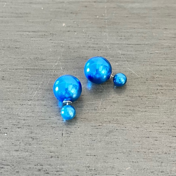 Navy Blue Bright Sky Pearlized Post Double Sided Interchangeable Back Earrings - Picture 1 of 7
